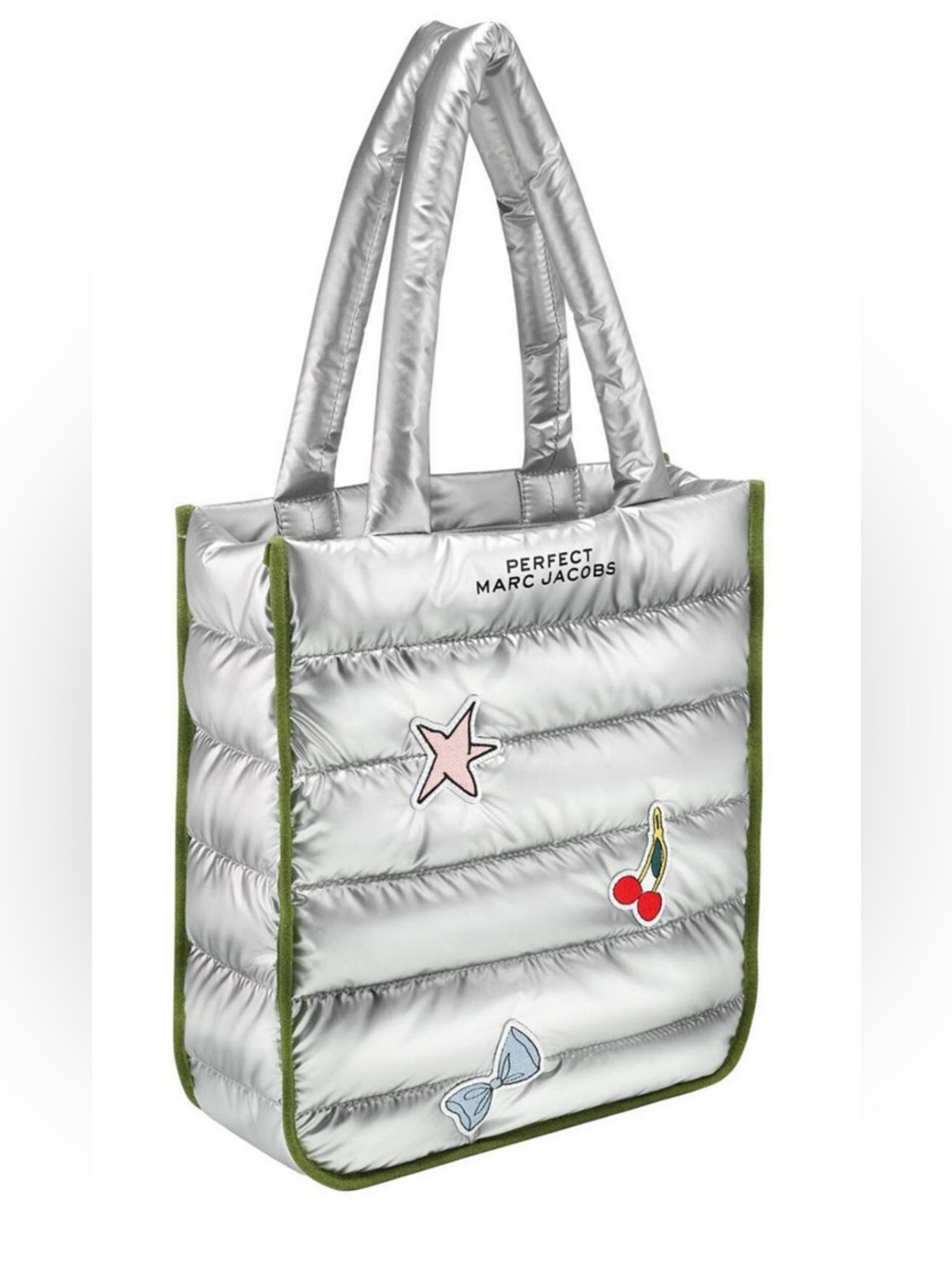 👜 Marc Jacobs Perfect Puffer Tote Bag Silver Patch Tote